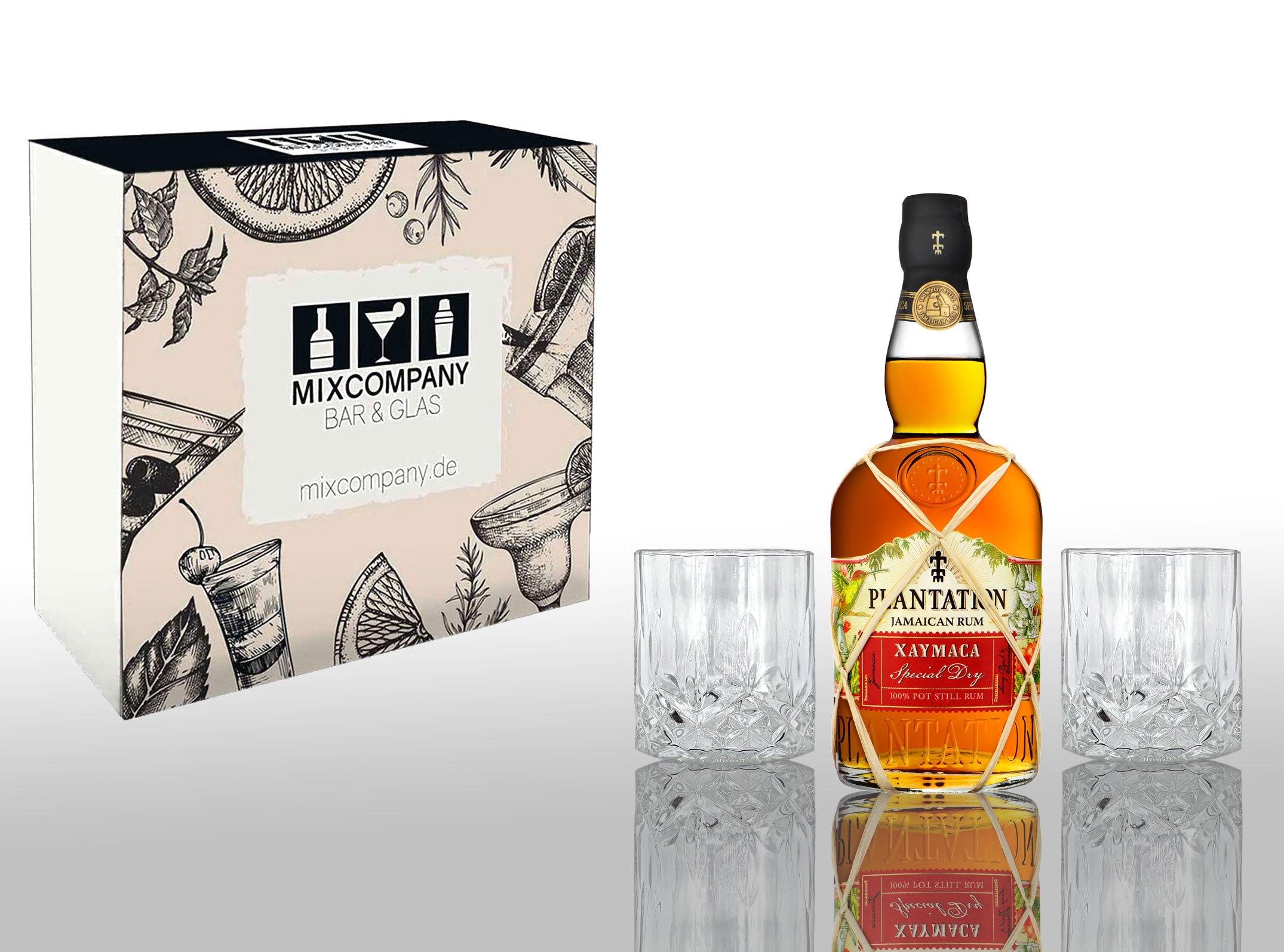 Plantation Rum Geschenkset Xaymaca Special Dry 0,7L (43% Vol) + 2x Tumbler Kristalloptik- [Enthält Sulfite]