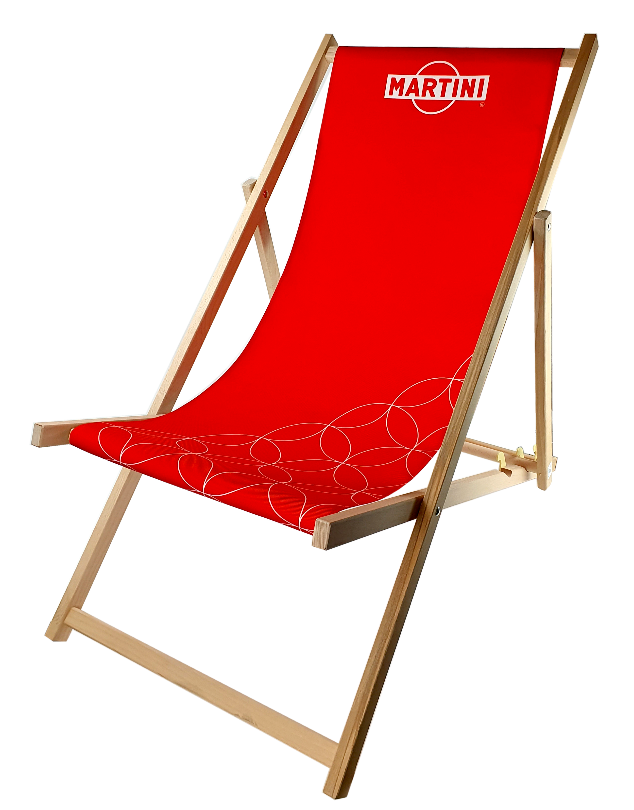 Martini Liegestuhl in Rot aus Buchenholz dreifach verstellbar / Beach Party / Festival