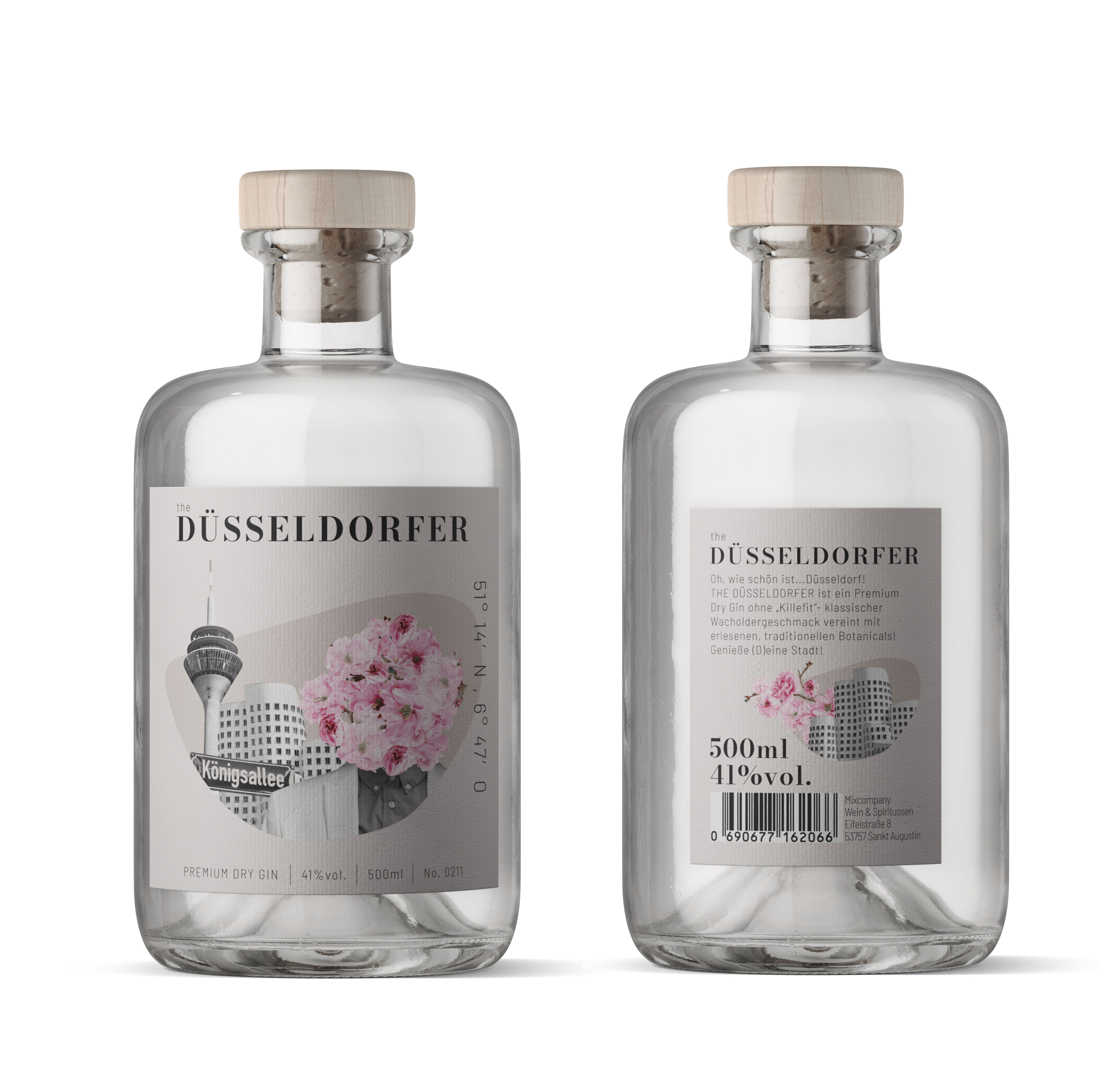 The Düsseldorfer Premium Dry Gin 0,5l (41% Vol.) - Premium Dry Gin Düsseldorf - genieße (D)eine Stadt- [Enthält Sulfite]