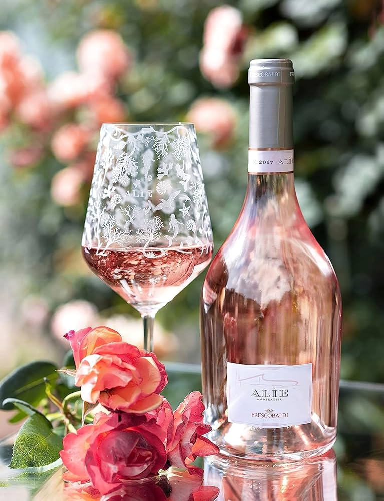 Frescobaldi Alìe Weingläser Set 2 Stück – Premium Rosé-Gläser mit feiner Unterwasser-Gravur, Kristallglas, elegantes Design für Wein & Cocktails