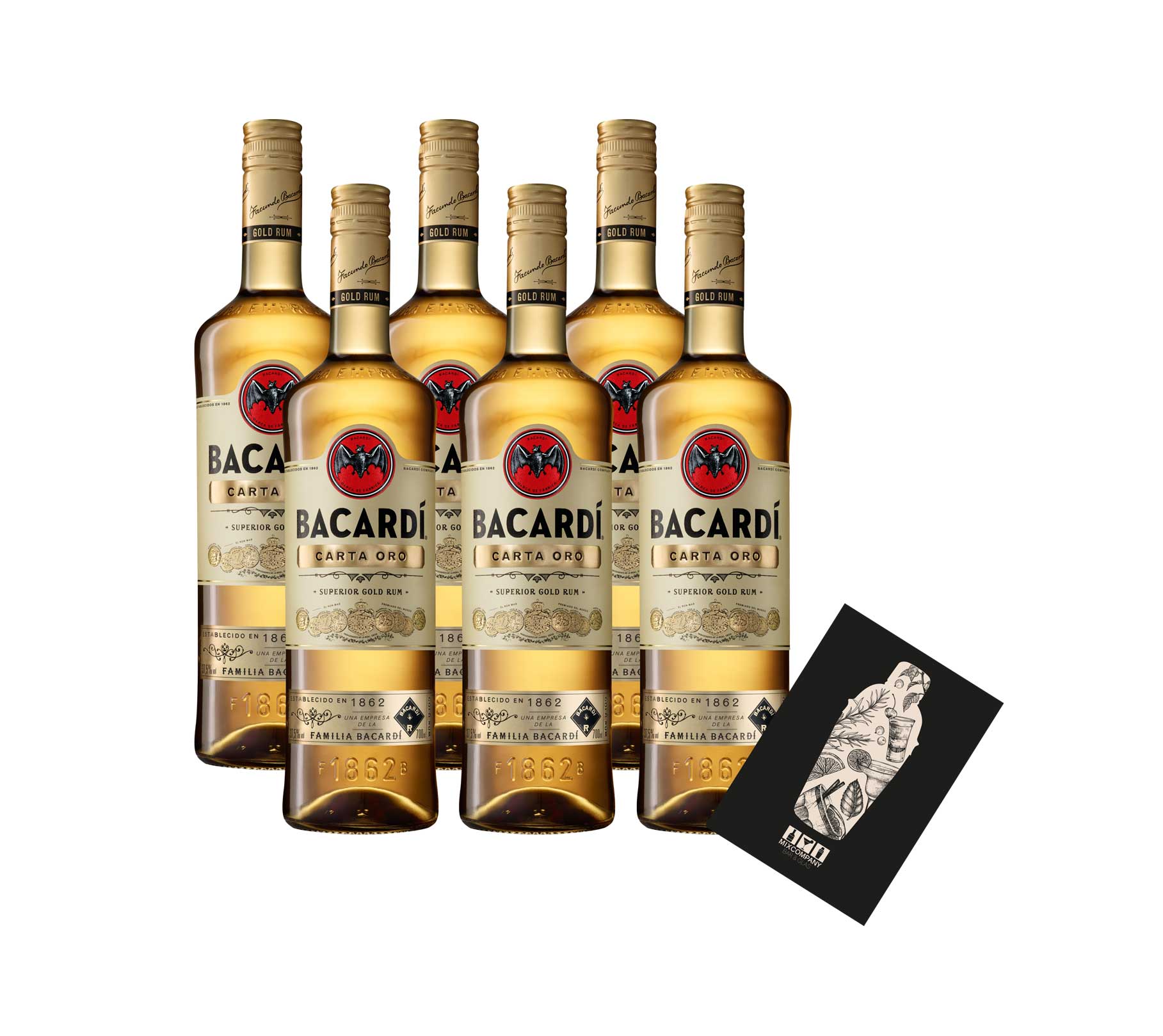 Bacardi 6er Set Carta Oro Rum 6x 0,7L (37,5% Vol) Superior Gold Rum - [Enthält Sulfite]