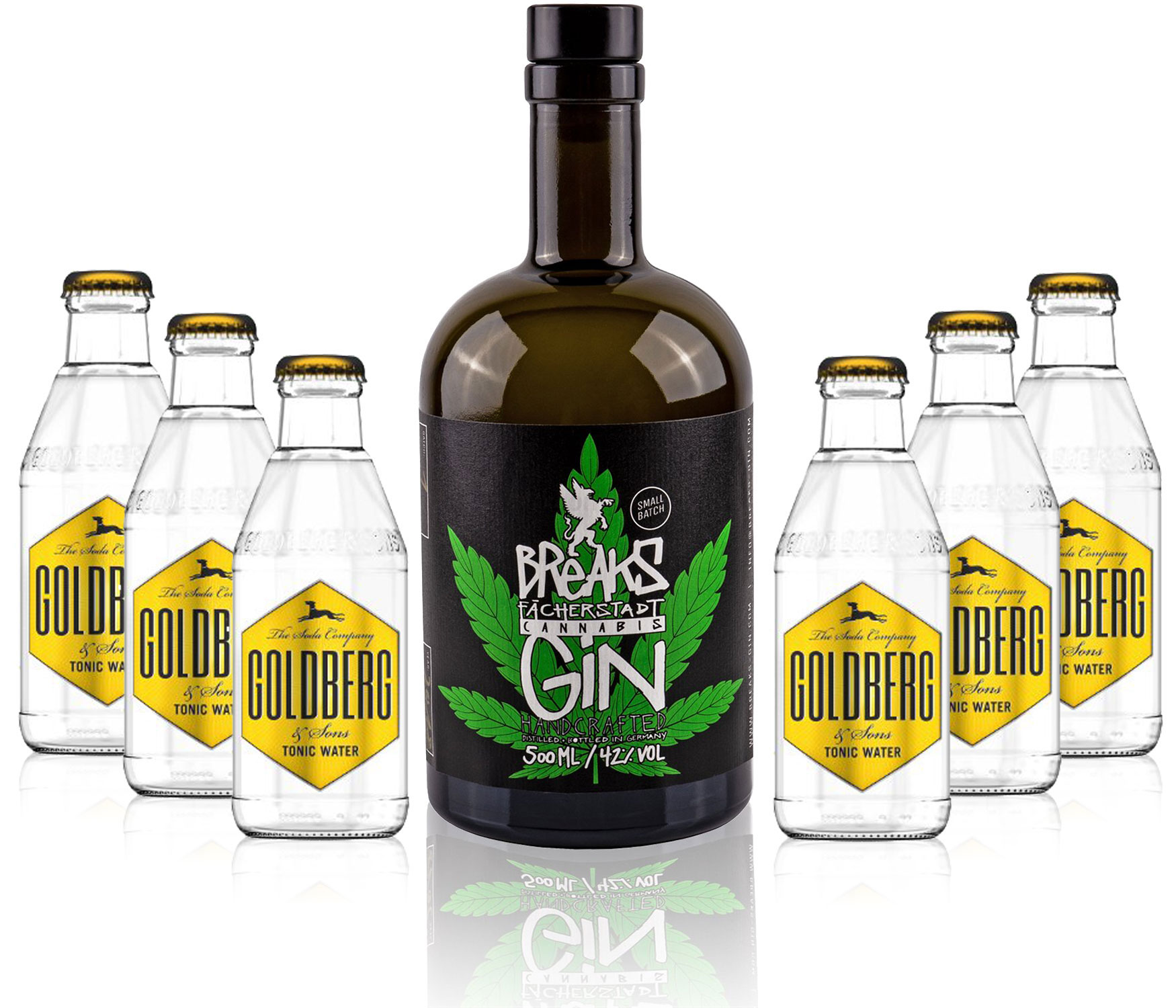 Gin Tonic Set - Breaks Cannabis Gin 50cl (42 % Vol) + 6x Goldberg Tonic Water 200ml inkl. Pfand MEHRWEG -[Enthält Sulfite]