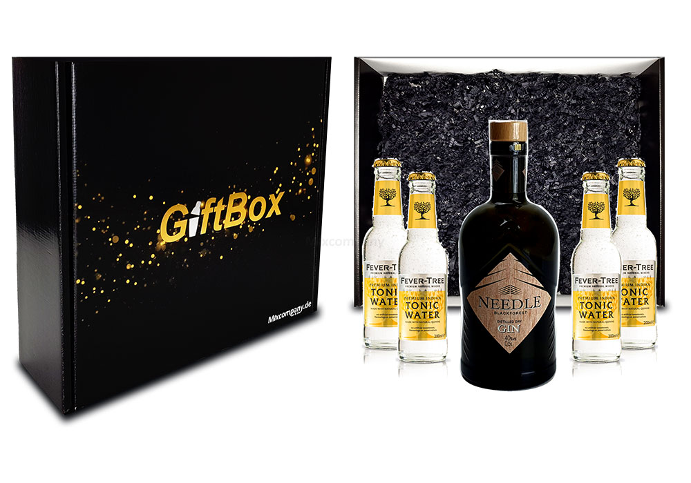 Mixcompany Geschenkset - Needle Blackforest Dry Gin 0,5L (40% Vol) + 4 x Fever-Tree Indian Tonic Water 0,2l MEHRWEG inkl. Pfand- Needle Blackforest Gin Geschenk Set