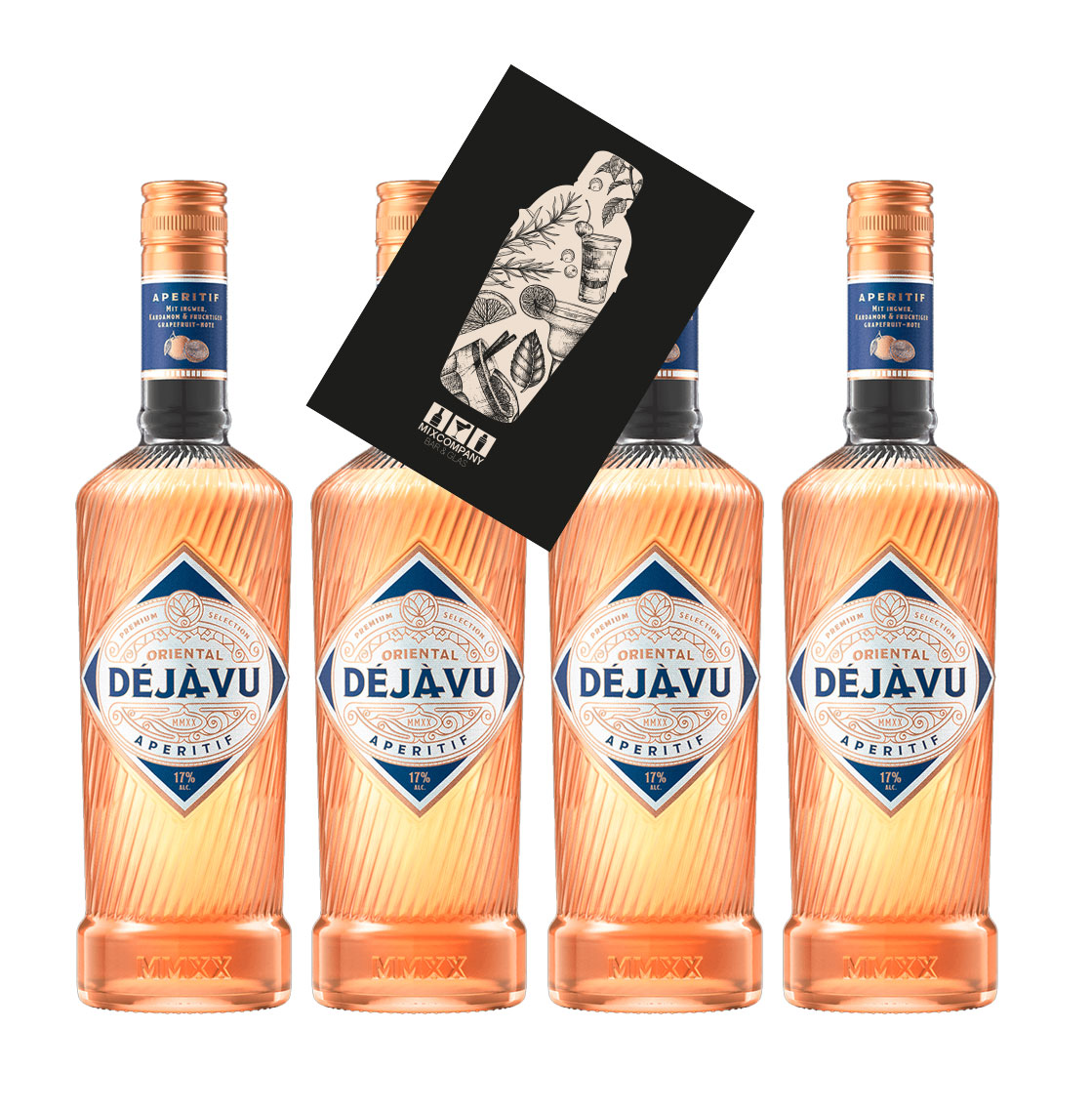 Oriental Deja Vu 4er Set Aperitif 4x 0,7L (17% Vol) Summer Drink- [Enthält Sulfite] Plus Mixcompany Postkarte