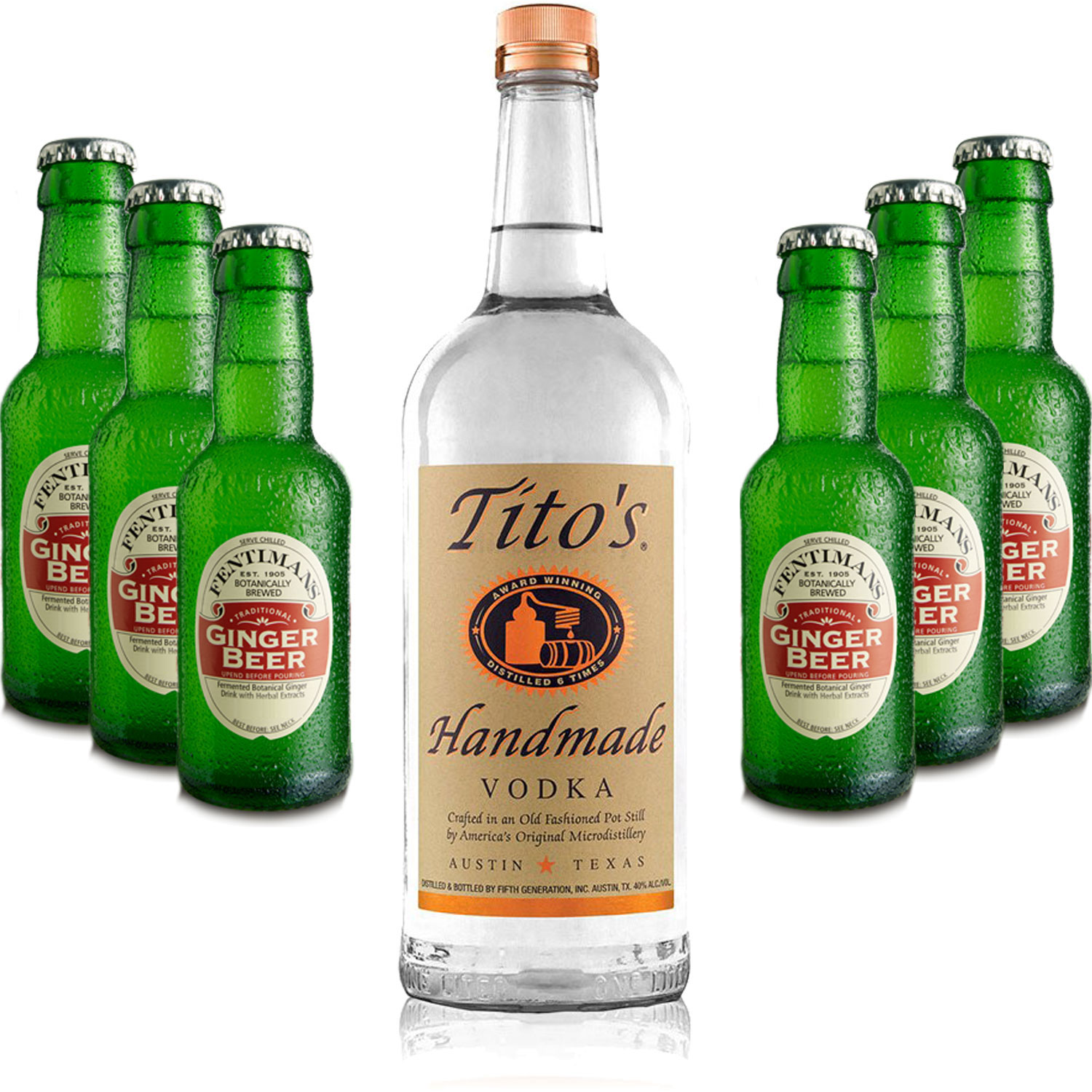 Moscow Mule Set - Titos Handmade Vodka 0,7l 700ml (40% Vol) + 6x Fentimans Ginger Beer 200ml - Inkl. Pfand MEHRWEG