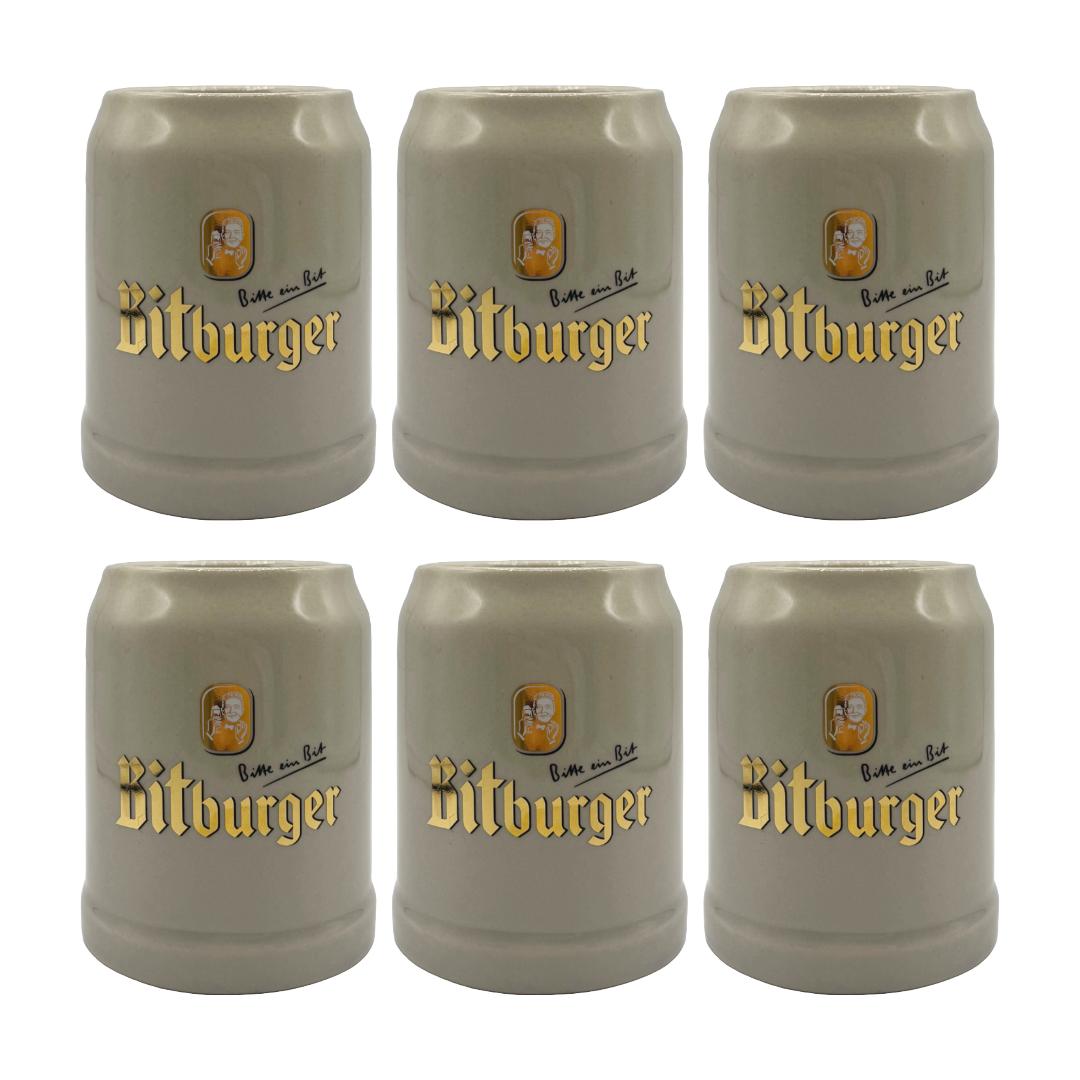 Bitburger Bierkrug Steingut 0,4L geeicht – klassisches Bierglas - Bierseidel mit Henkel