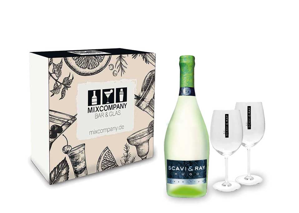 Scavi & Ray Geschenkset - Scavi & Ray Hugo Aperitivo 0,75l (6% Vol) + 2x Ballon Gläser (20cl) -[Enthält Sulfite]