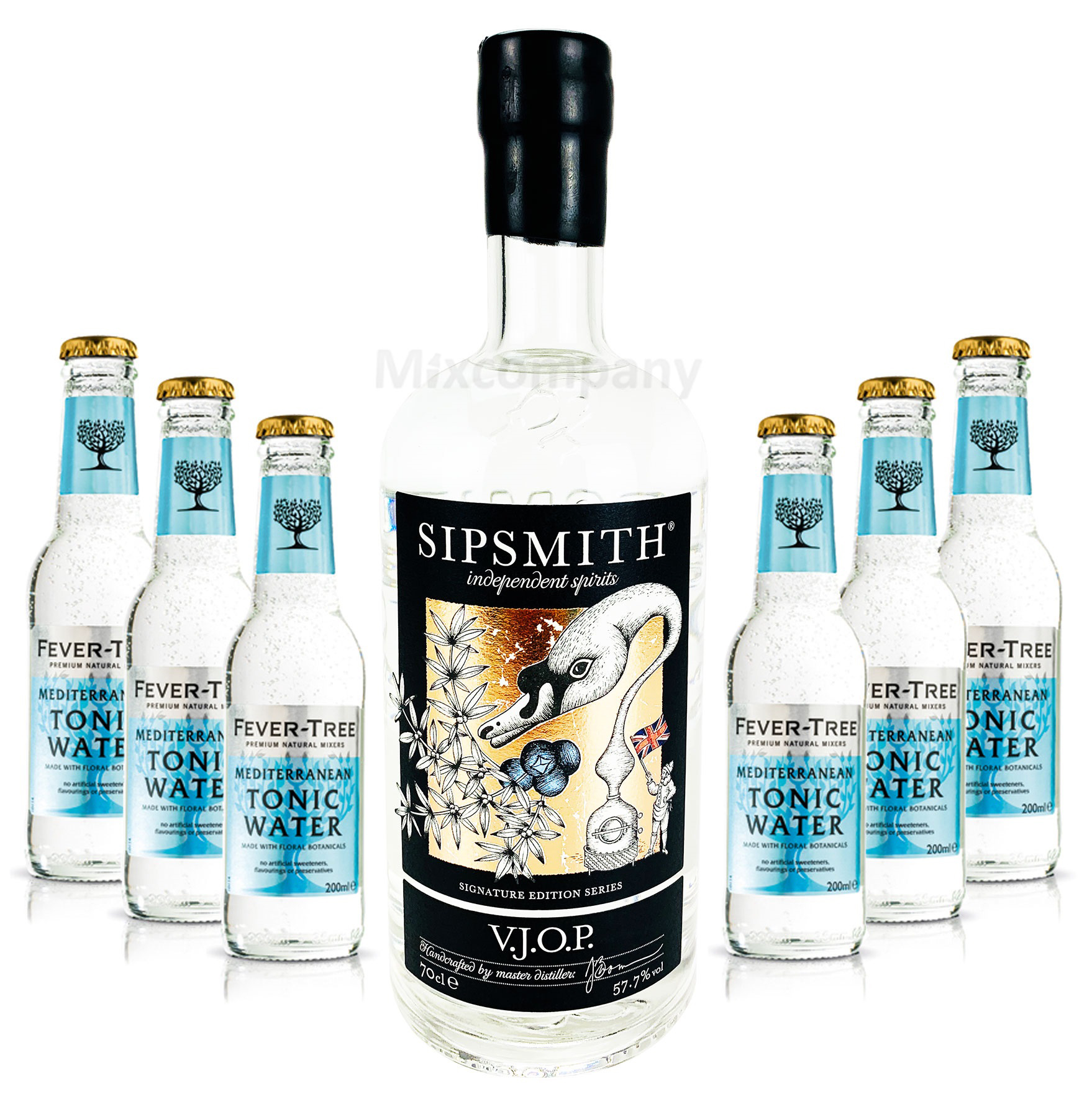 Sipsmith V.J.O.P. Gin 0,7l (57,7% Vol)+ 6x Fever-Tree Mediterranean Tonic Water 0,2 MEHRWEG Bar Longdrink Cocktail Sammlung Gin Tonic inkl. PFAND- [Enthält Sulfite]