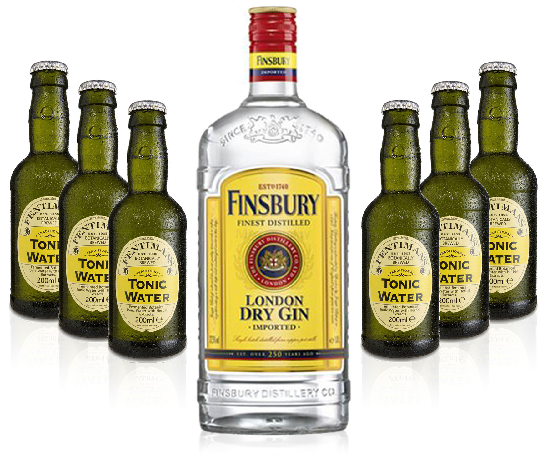 Gin Tonic Set - Finsbury London Dry Gin 0,7l 700ml (37,5% Vol) + 6x Fentimans Tonic Water 200ml - Inkl. Pfand MEHRWEG