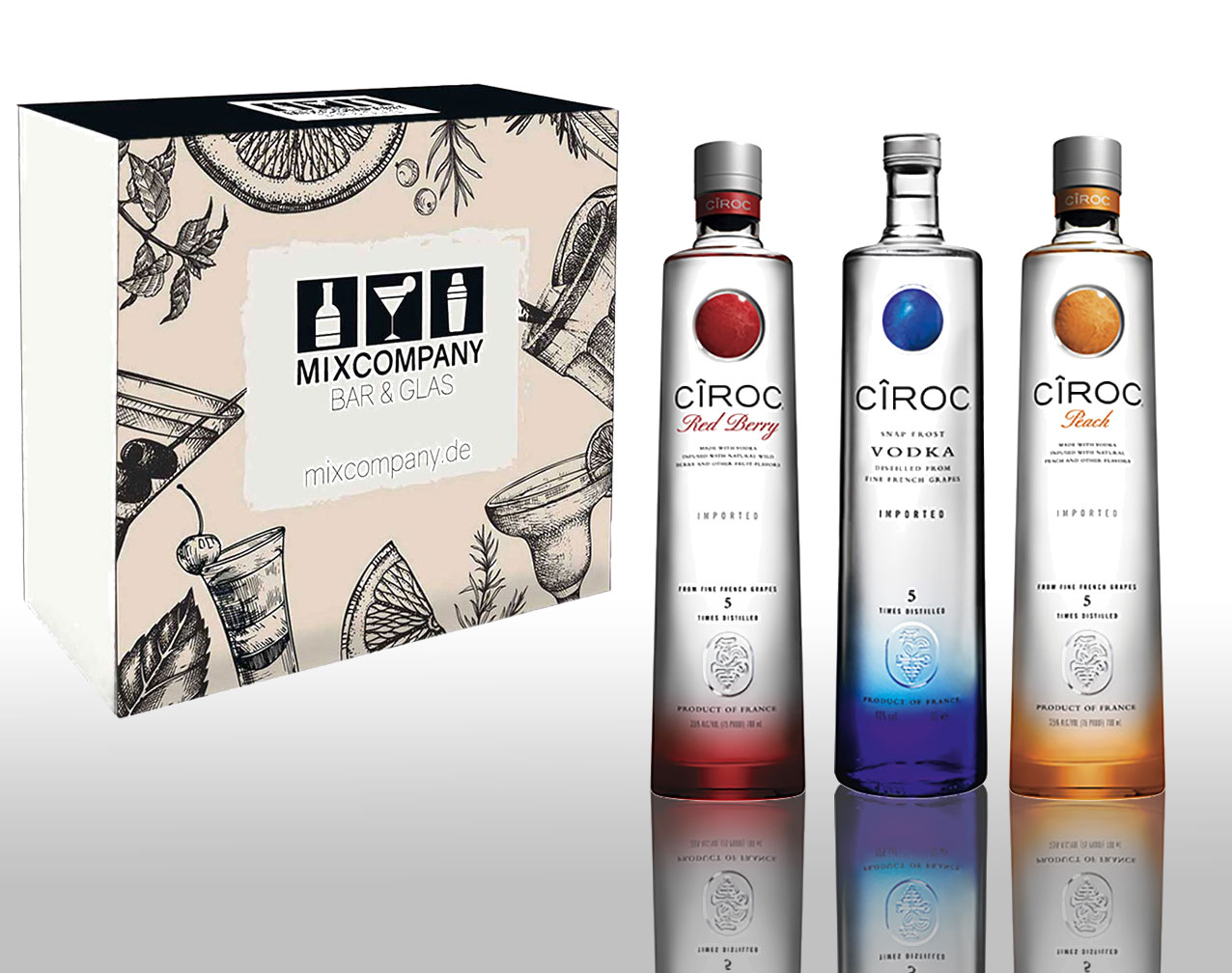 Ciroc Geschenkset Vodka 3er Tasting Set Ciroc Vodka (40% Vol) + Peach + Red Berry je 0,7L (37,5% Vol) von P Diddy / Sean Combs- [Enthält Sulfite]