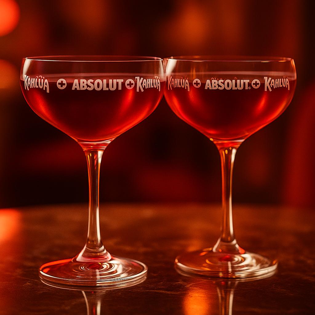 ABSOLUT x KAHLÚA Cocktail-Coupe Gläser – 6er Set – Original Markengläser für Espresso Martini & Cocktails – Premium Barware
