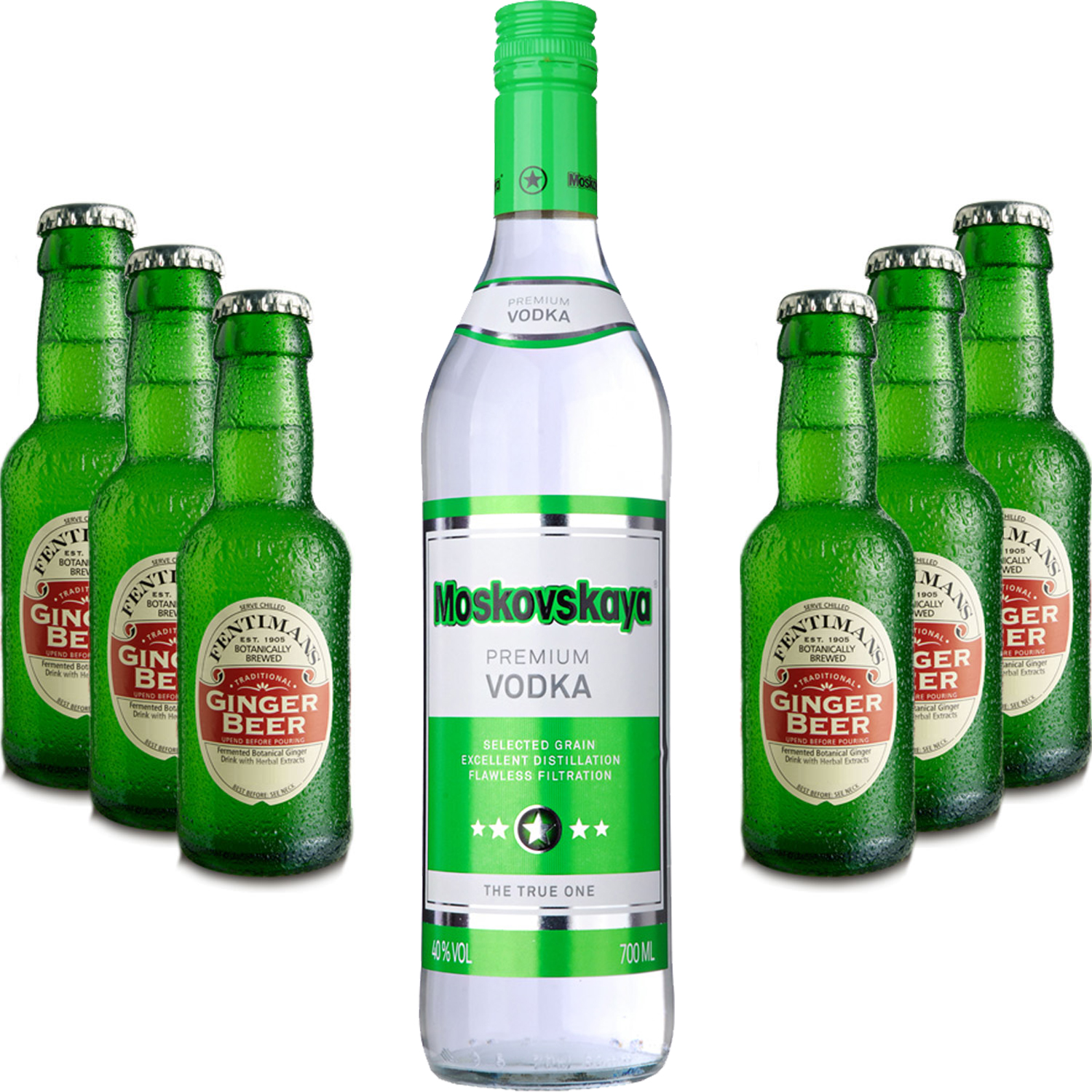 Moscow Mule Set - Moskovskaya Vodka 0,5l (38% Vol) + 6x Fentimans Ginger Beer 200ml - Inkl. Pfand MEHRWEG