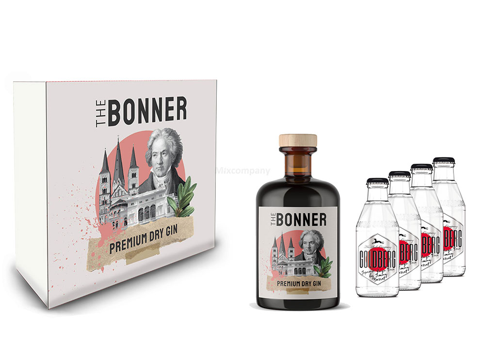 The Bonner Geschenkset - The Bonner Premium Dry Gin 0,5l (41% Vol) + 4x Goldberg Yuzu Tonic Water 200ml inkl. Pfand MEHRWEG- [Enthält Sulfite]