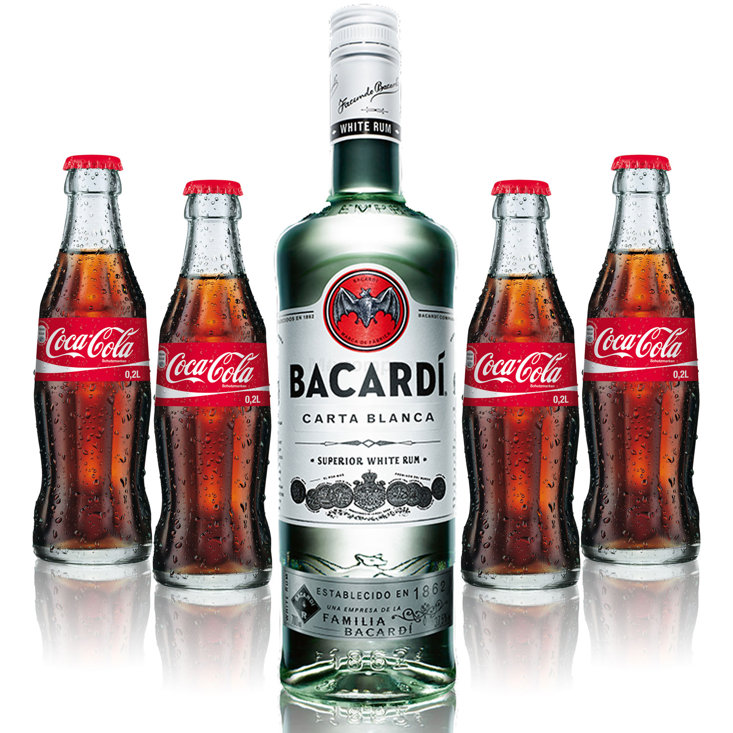 Cuba Libre Set - Bacardi Carta Blanca Rum 0,7l 700ml (37,5% Vol) + 4x Coca Cola 0,2L - Inkl. Pfand MEHRWEG