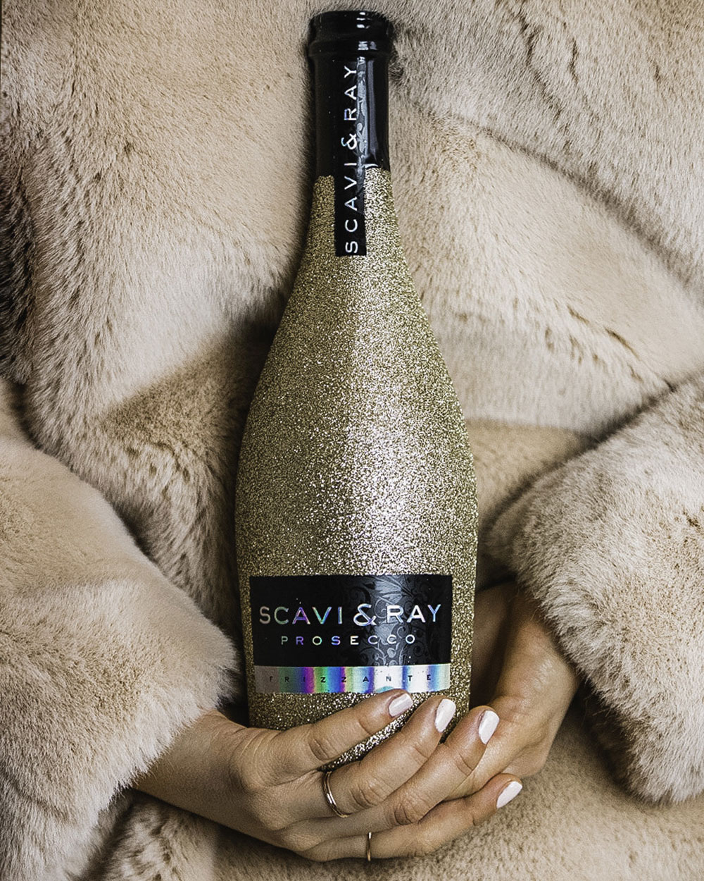 Scavi & Ray Prosecco Frizzante 0,75l (10,5% Vol) Bling Bling Glitzerflasche Silber -[Enthält Sulfite]