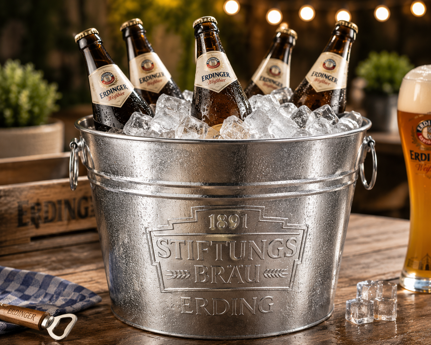 Stiftungsbräu Erding Getränkekühler aus Metall – Verzinkter Flaschenkühler mit Prägung – Bierkühler für Flaschen, Dosen & Eiswürfel