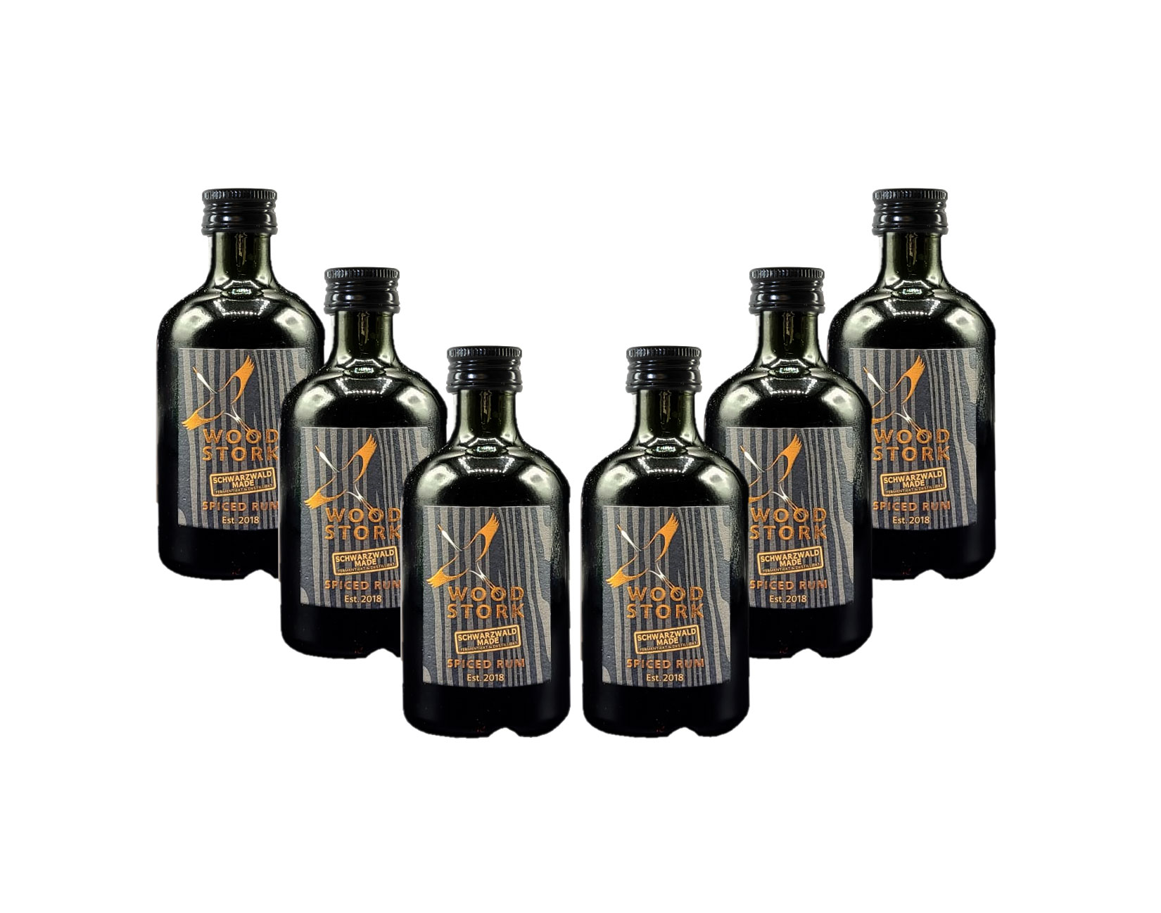 Wood Stork 6er Set Spiced Rum 6x 0,1L (40% Vol) Schwarzwald Rum Miniatur - [Enthält Sulfite]