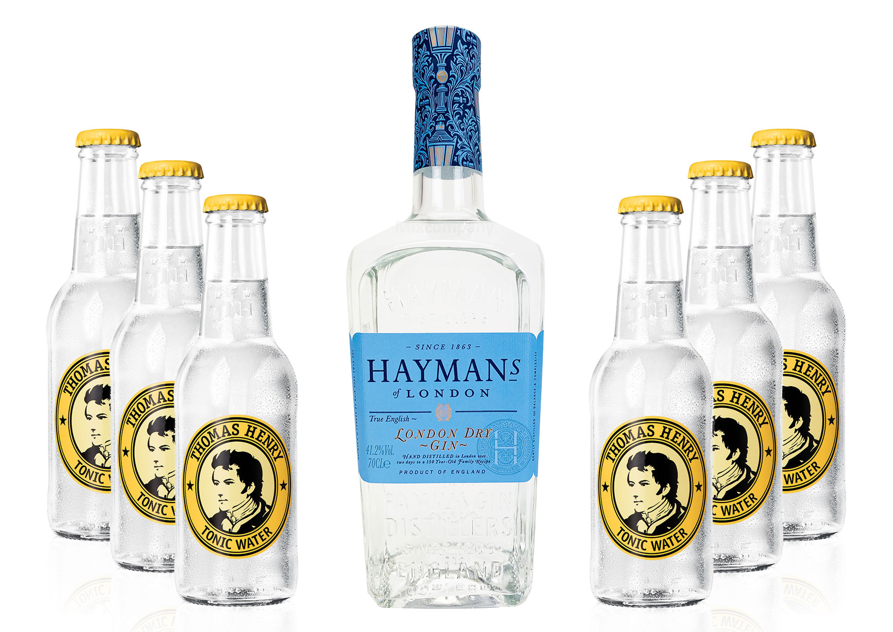 Haymans Dry Gin London 0,7l ( 41,2 % Vol) + 6x Thomas Henry Tonic Water 200ml Spirituose Bar Cocktail Longdrink Gin tonic- [Enthält Sulfite] - Inkl. Pfand MEHRWEG