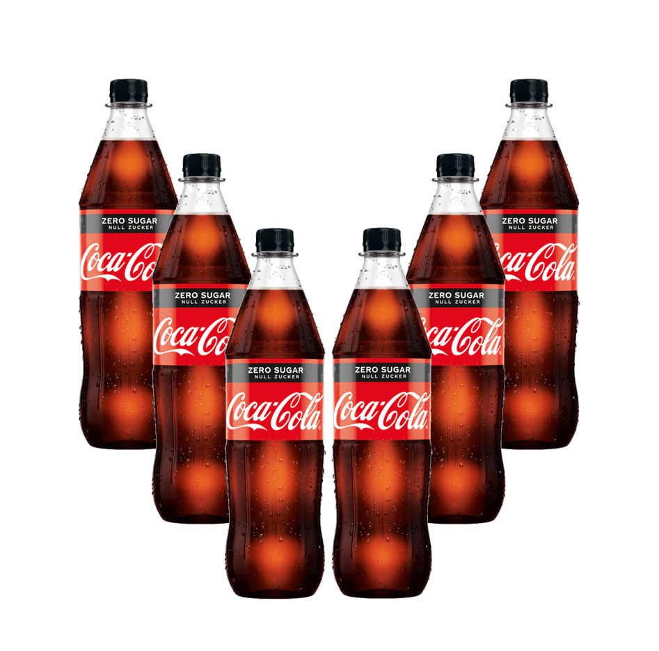 Coca Cola Zero 6er Set Zero Sugar 6x 1L inkl. Pfand MEHRWEG Glas Zuckerfrei