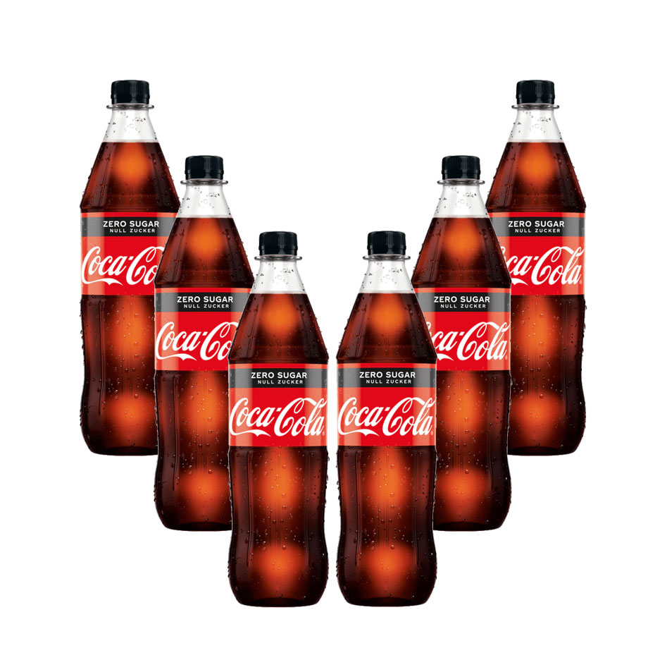 Coca Cola Zero 6er Set Zero Sugar 6x 1L inkl. Pfand MEHRWEG Glas Zuckerfrei