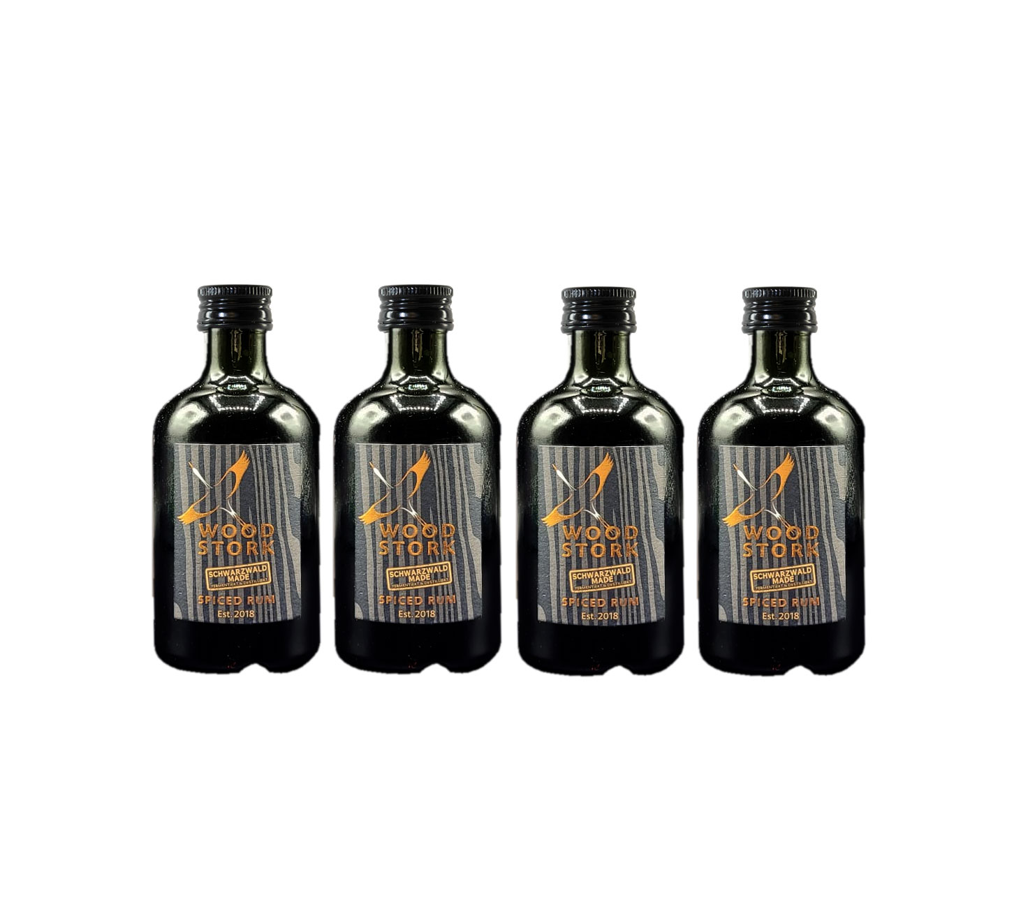 Wood Stork 4er Set Spiced Rum 4x 0,1L (40% Vol) Schwarzwald Rum Miniatur - [Enthält Sulfite]