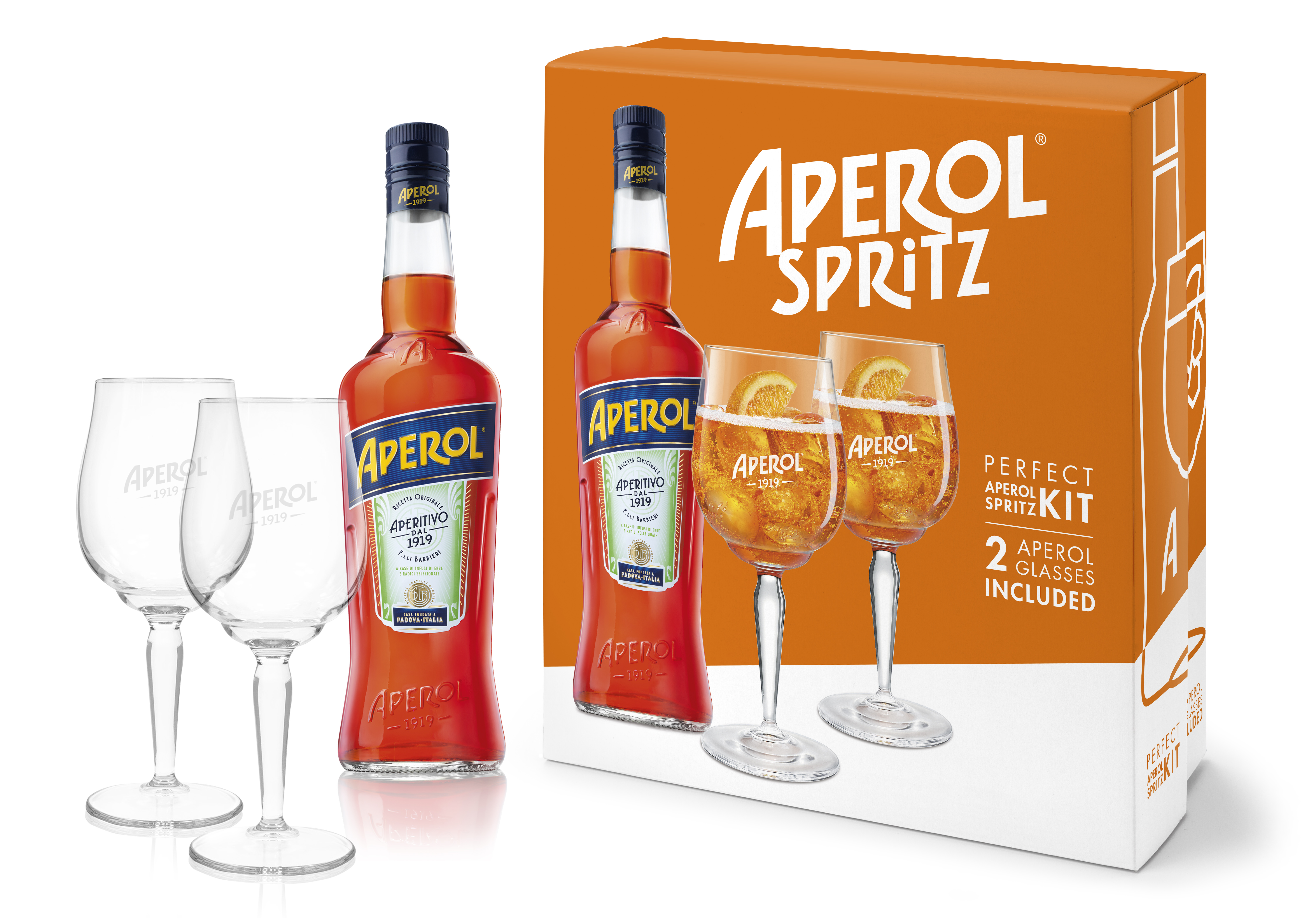 Aperol Geschenkset - Aperol Italiano Aperitivo 0,7L (11% Vol) + 2x Aperol Stilglas / Gläser- [Enthält Sulfite]