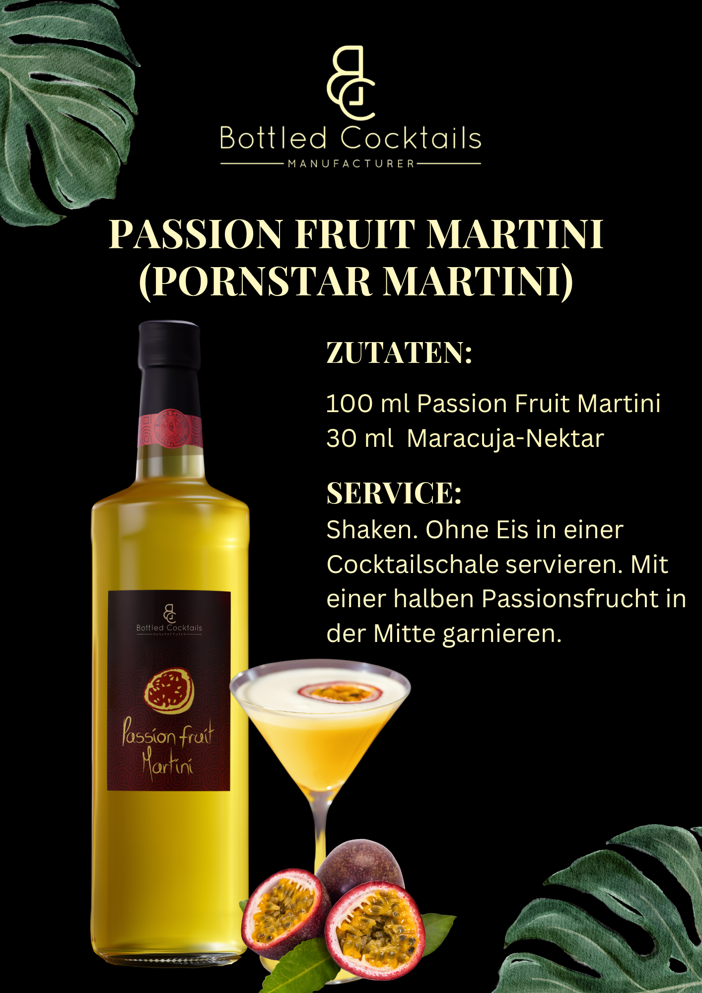 Bottled Cocktails 1x Passion Fruit Martini 1L (19% Vol) 1 Flasche = 10 Cocktails - [Enthält Sulfite]