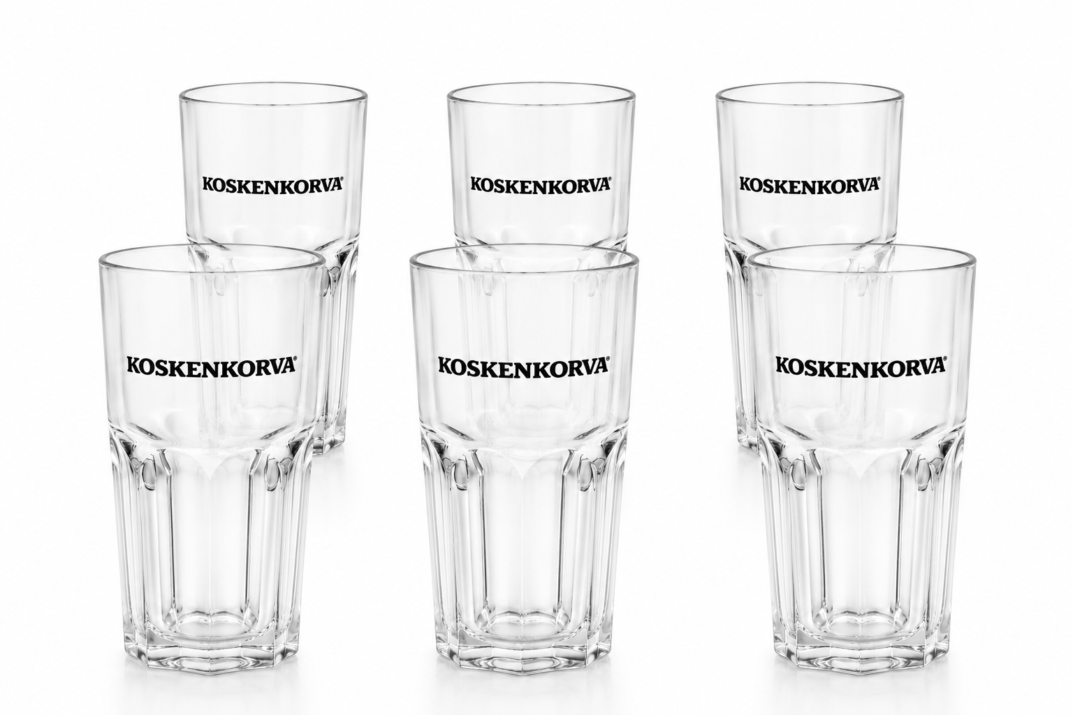 Koskenkorva Longdrinkglas 6er Set – 6x Original Trinkglas mit Logo – Longdrink- & Cocktailgläser aus Glas – Wasserglas, Softdrinkglas, Barglas