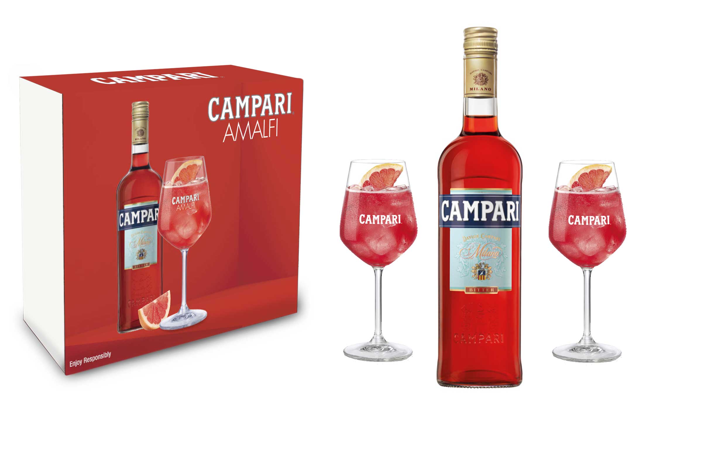 Campari Geschenkset - Campari 0,7L (25% Vol) + 2x Gläser + Giftbox - [Enthält Sulfite]