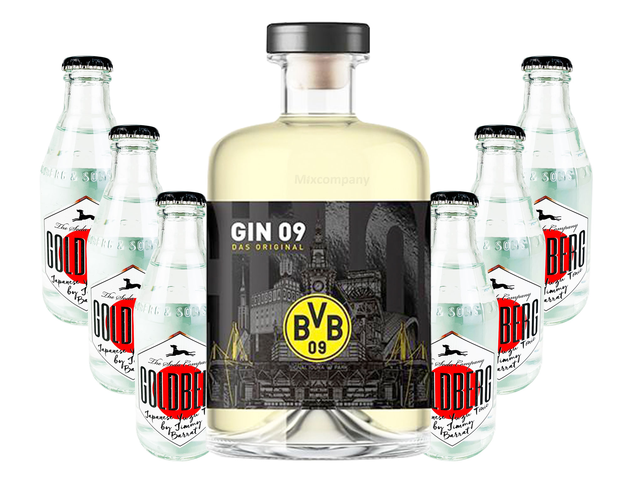BVB Gin 09 Das Original 0,5l 500ml (43% Vol) + 6xGoldberg Japanese Yuzu Tonic 0,2l MEHRWEG inkl. Pfand - [Enthält Sulfite]