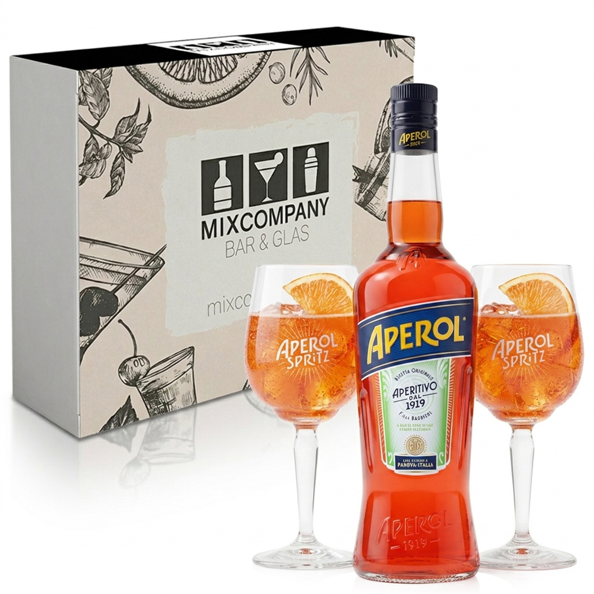 Aperol Geschenkset mit 0,7L Flasche und 2 Gläsern