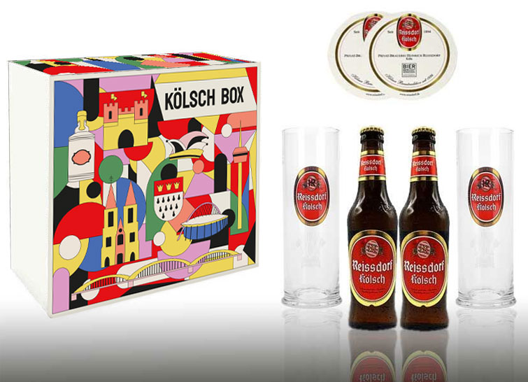 Reissdorf Set / Geschenkset - 2x Reissdorf Kölsch 0,3L (4,8% Vol) + 2x Biergläser + 2x Bierdeckel - Inkl. Pfand MEHRWEG