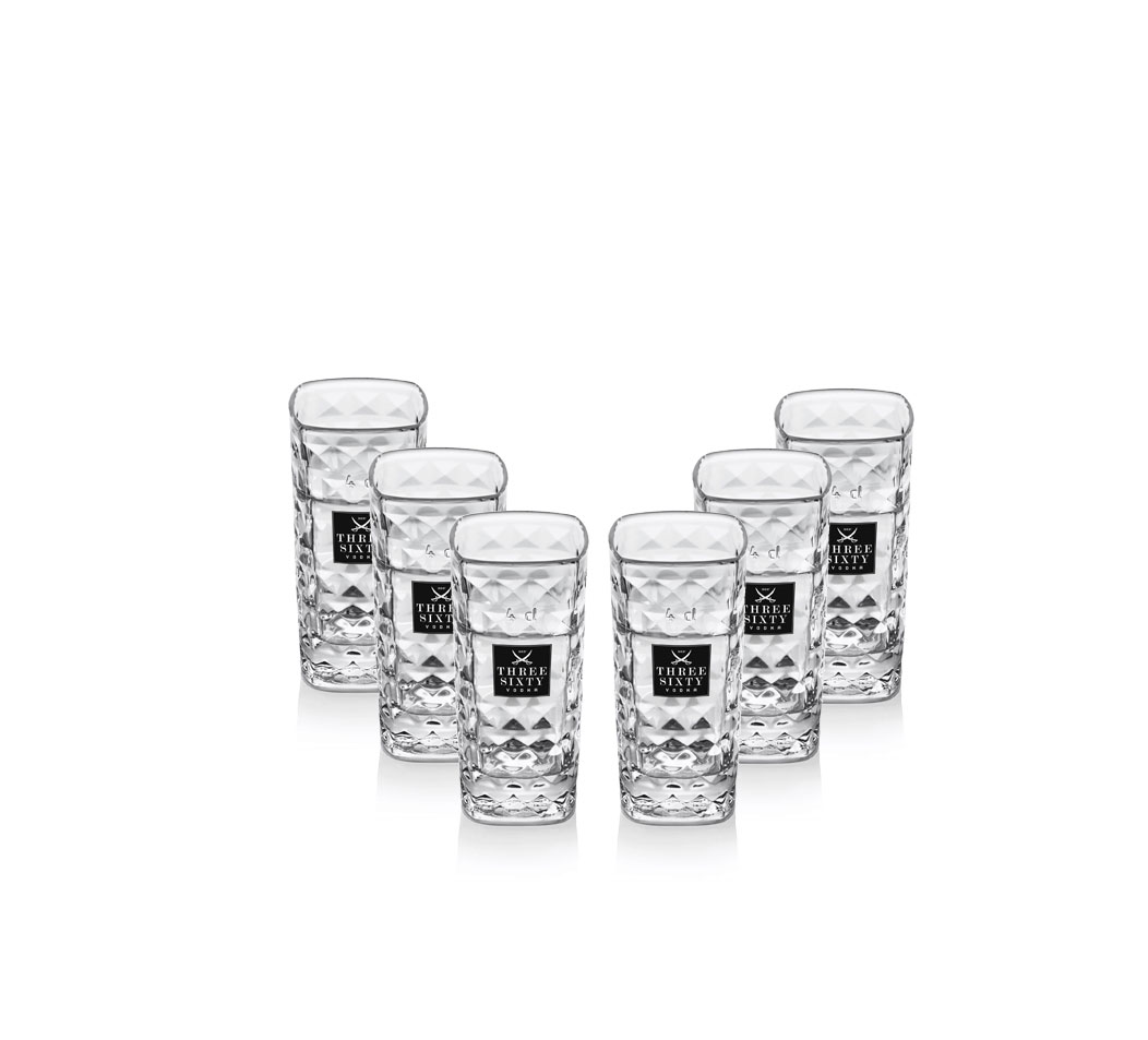 Three Sixty Vodka Wodka Shotgläser Gläser Glas Set - 6 Stück 2 und 4cl geeicht