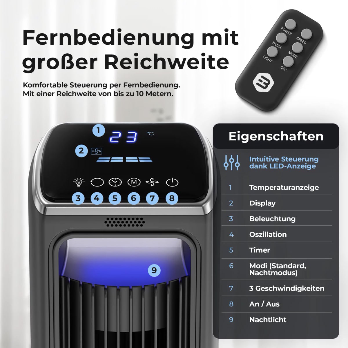 BALTER Turmventilator mit Fernbedienung VT-10 Grau