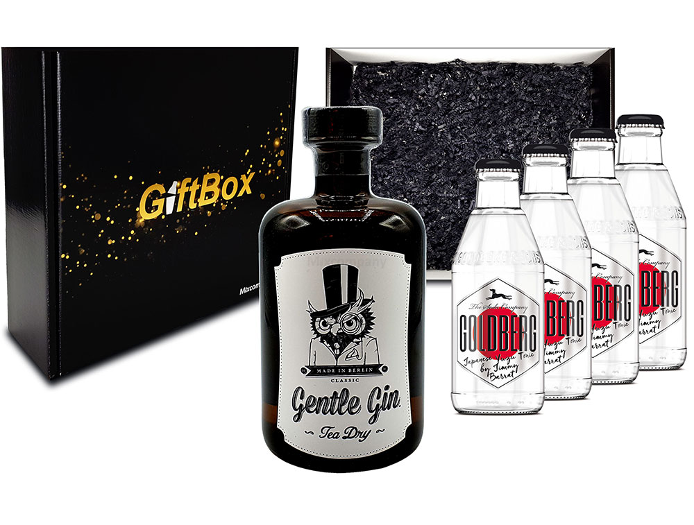 Mixcompany Giftbox - Gin Tonic Set - Gentle Gin Tea Dry 0,5l (47% Vol) + 4x Goldberg Japanese Yuzu Tonic Water 200ml inkl. Pfand MEHRWEG - in Geschenkverpackung - [Enthält Sulfite]