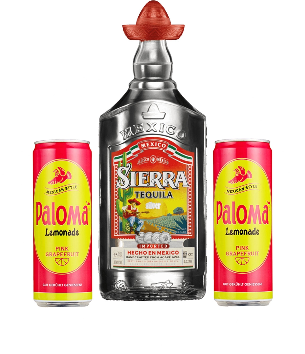 Sierra Paloma Cocktail Set - Sierra Tequila Silver 0,7l 700ml (38% Vol) + 2x Paloma Pink Grapefruit Lemonade je 250ml -[Enthält Sulfite]