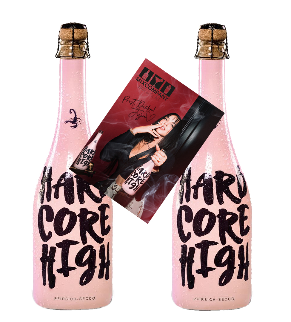 Juju Pfirsich Secco 2er Set Hardcore High 0,75L (5,5% Vol) mit digitalisierter Autogrammkarte Secco mit Pfirsich Geschmack - [Enthält Sulfite]