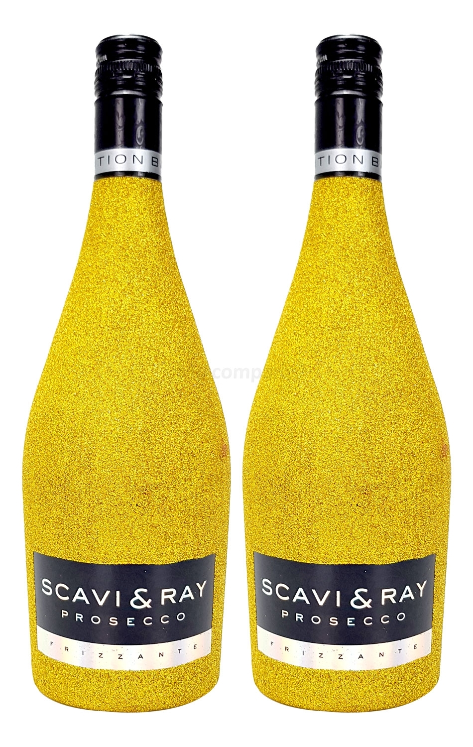 Scavi & Ray Prosecco Frizzante 0,75l (10,5% Vol) - Bling Bling Glitzer Glitzerflasche Flaschenveredelung für besondere Anlässe - Gold Aktion - 2 Stück (2x 0,75l = 1,5l) -[Enthält Sulfite]