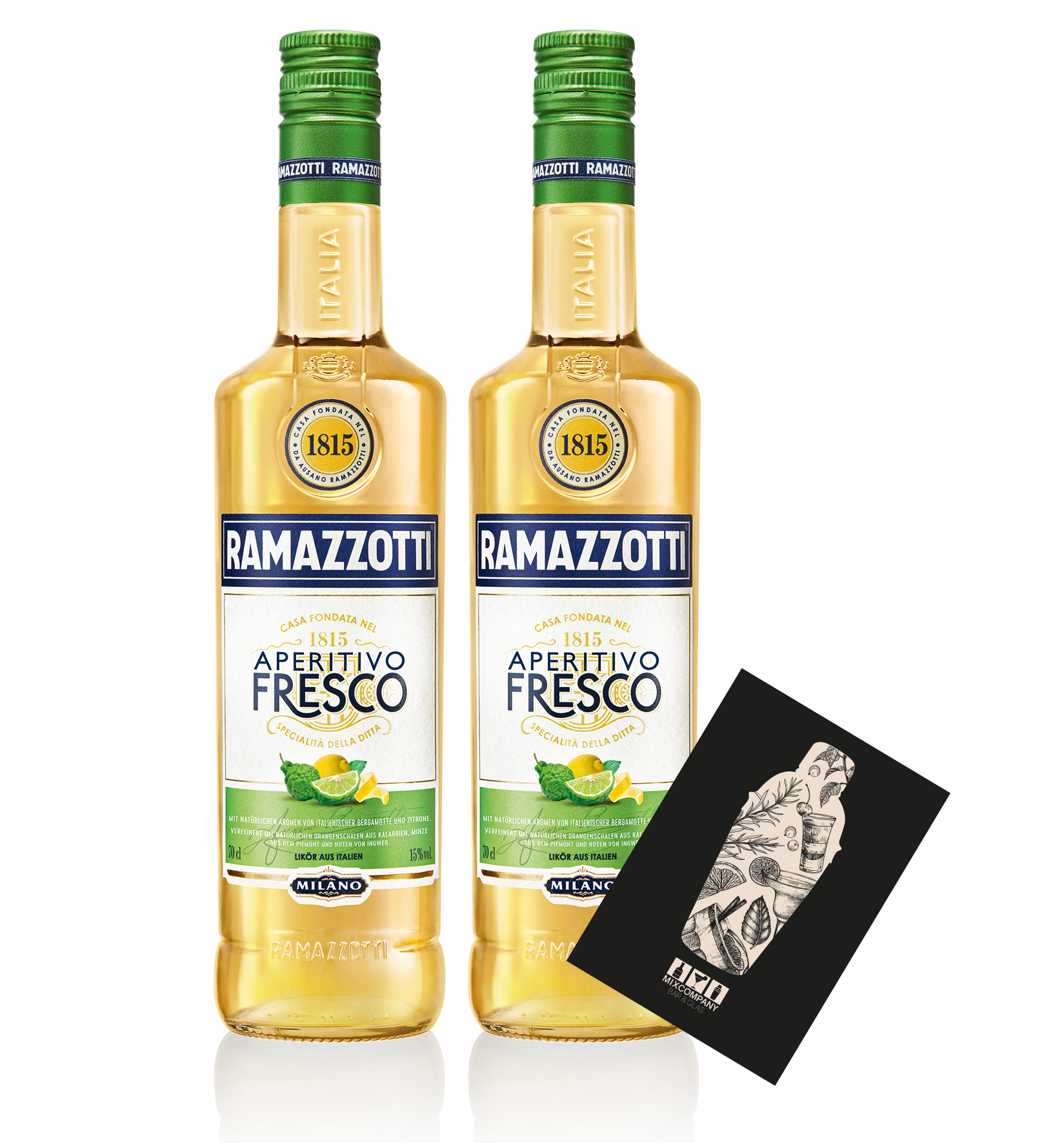 Ramazzotti 2er Set Fresco Aperitivo 2x 0,7L (15% Vol) Aromen von Bergamotte und Zitrone- [Enthält Sulfite]