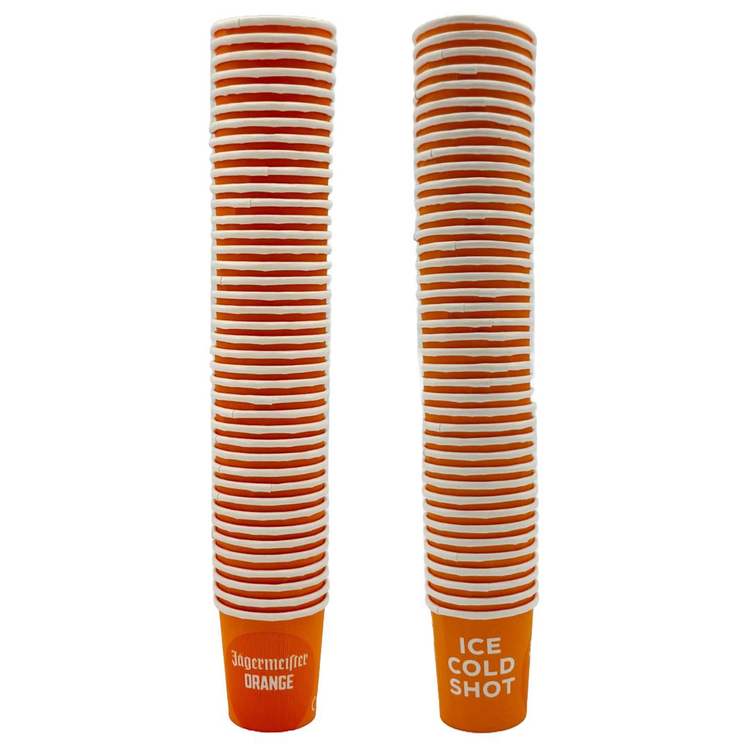 Jägermeister Orange Shotbecher – 2cl geeicht, 40 Stück, Einweg-Pappbecher