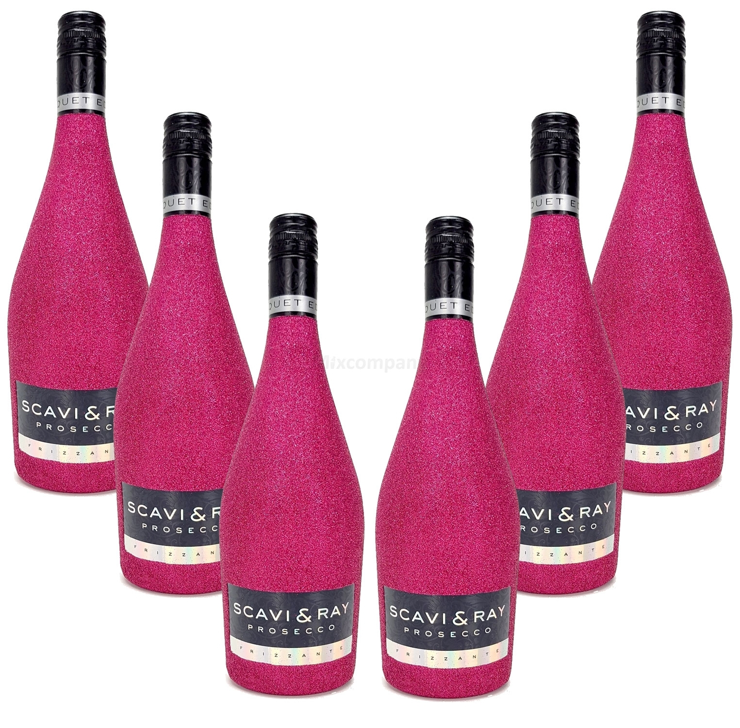 Scavi & Ray Prosecco Frizzante 0,75l (10,5% Vol) - Bling Bling Glitzer Glitzerflasche Flaschenveredelung für besondere Anlässe - Hot Pink Aktion - 6 Stück (6x 0,75l = 4,5l) -[Enthält Sulfite]