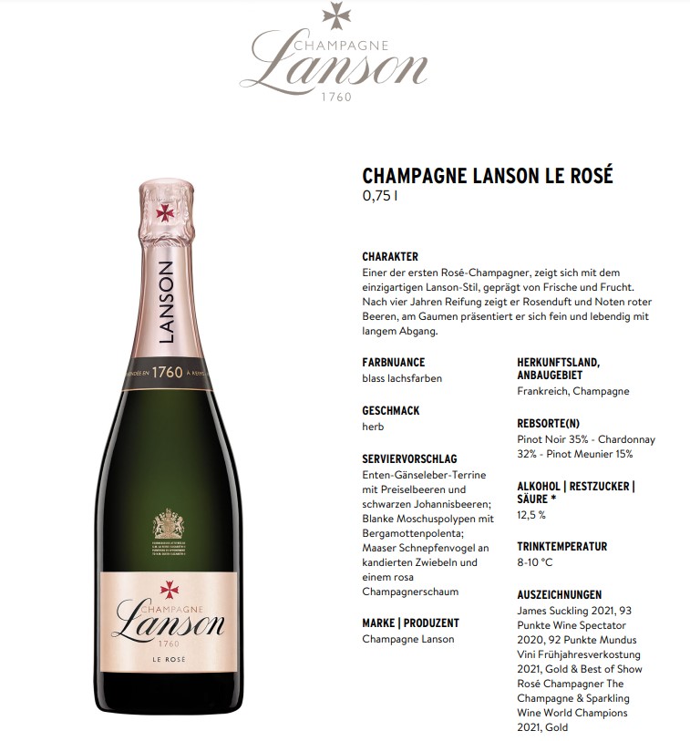 Lanson Rose Champagner Aktion - 6x Lanson champagne Le Rose 0,75L (12,5% Vol) kaufen + 12 Lanson Champagner Gläser Gratis erhalten- [Enthält Sulfite]