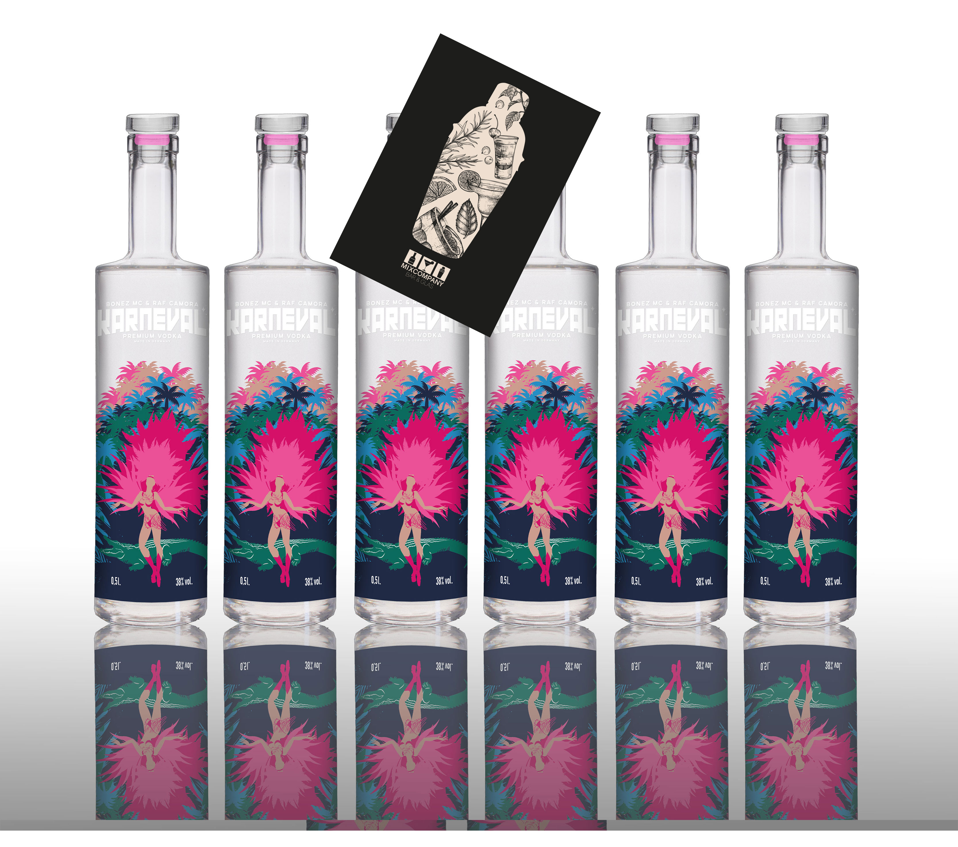 Karneval Vodka 6er Set je 0,5L (38% Vol) Premium Vodka von Raf Camora und Bonez Mc - [Enthält Sulfite]
