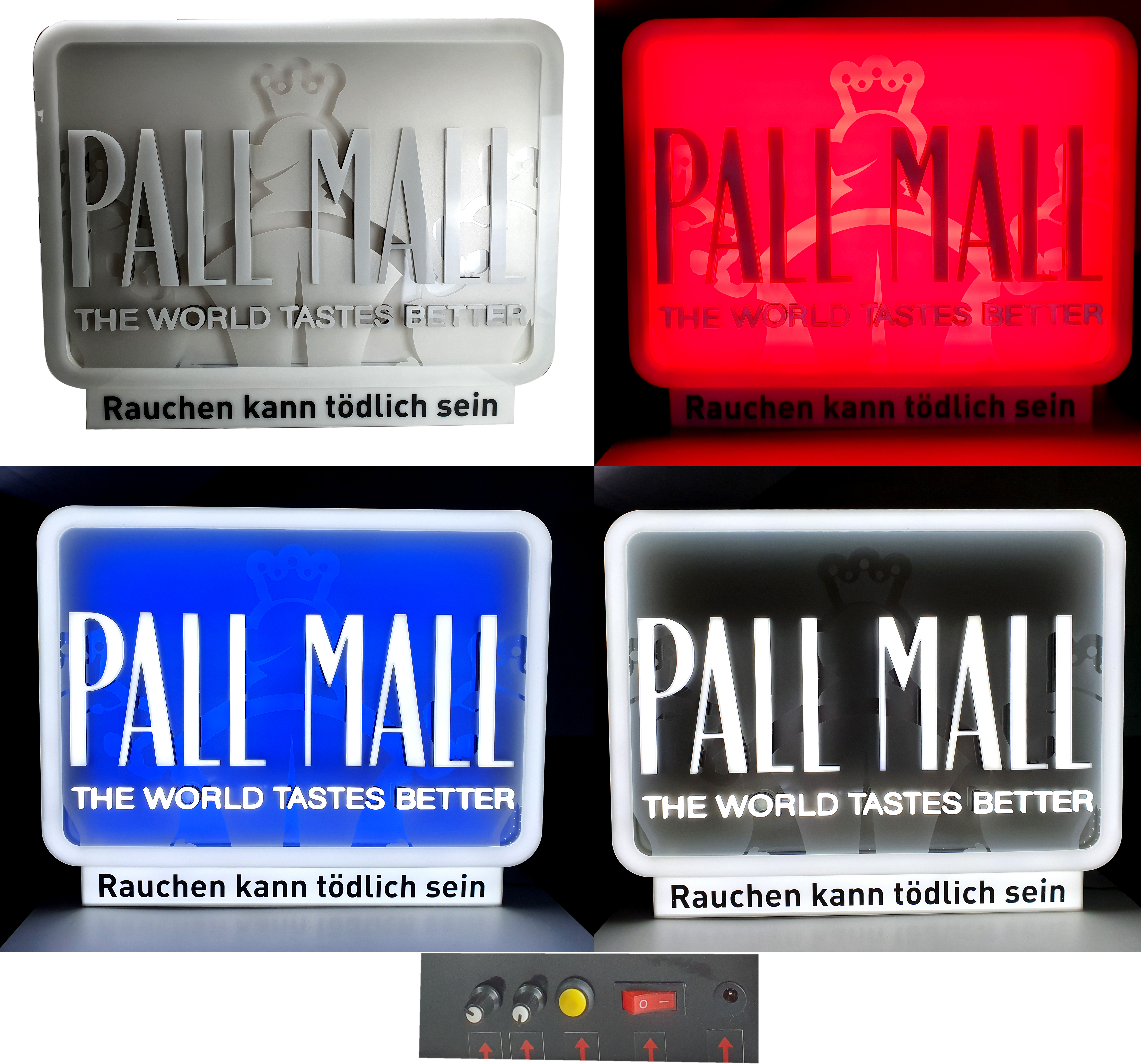 Pall Mall Leuchtschild - Werbeschild / Werbetafel / Leuchtreklame LED Beleuchtet mit Netzteil / 3 Farben verstellbar / Weiß - Blau - Rot