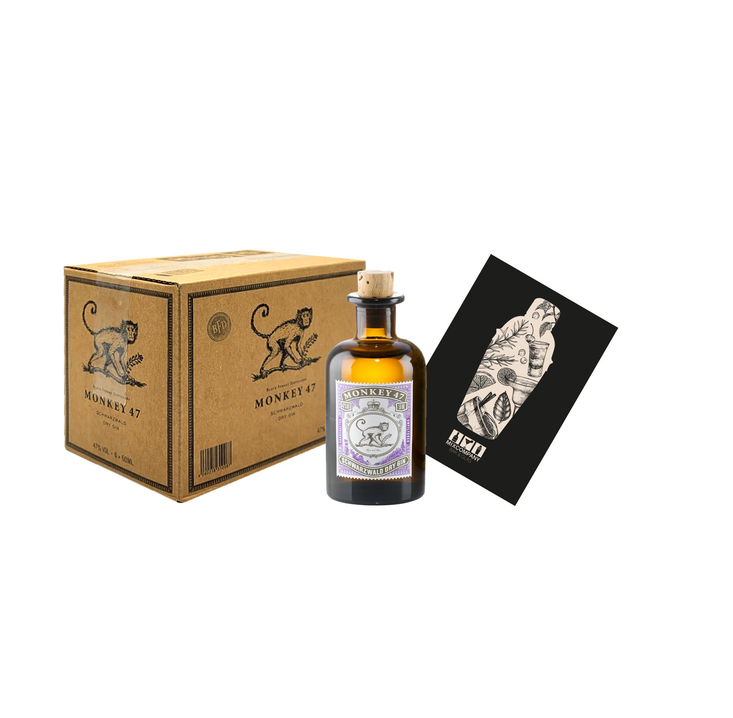 Monkey 47 Gin Miniatur 6x 50ml (47% vol) Schwarzwald Dry Gin Mini- [Enthält Sulfite]