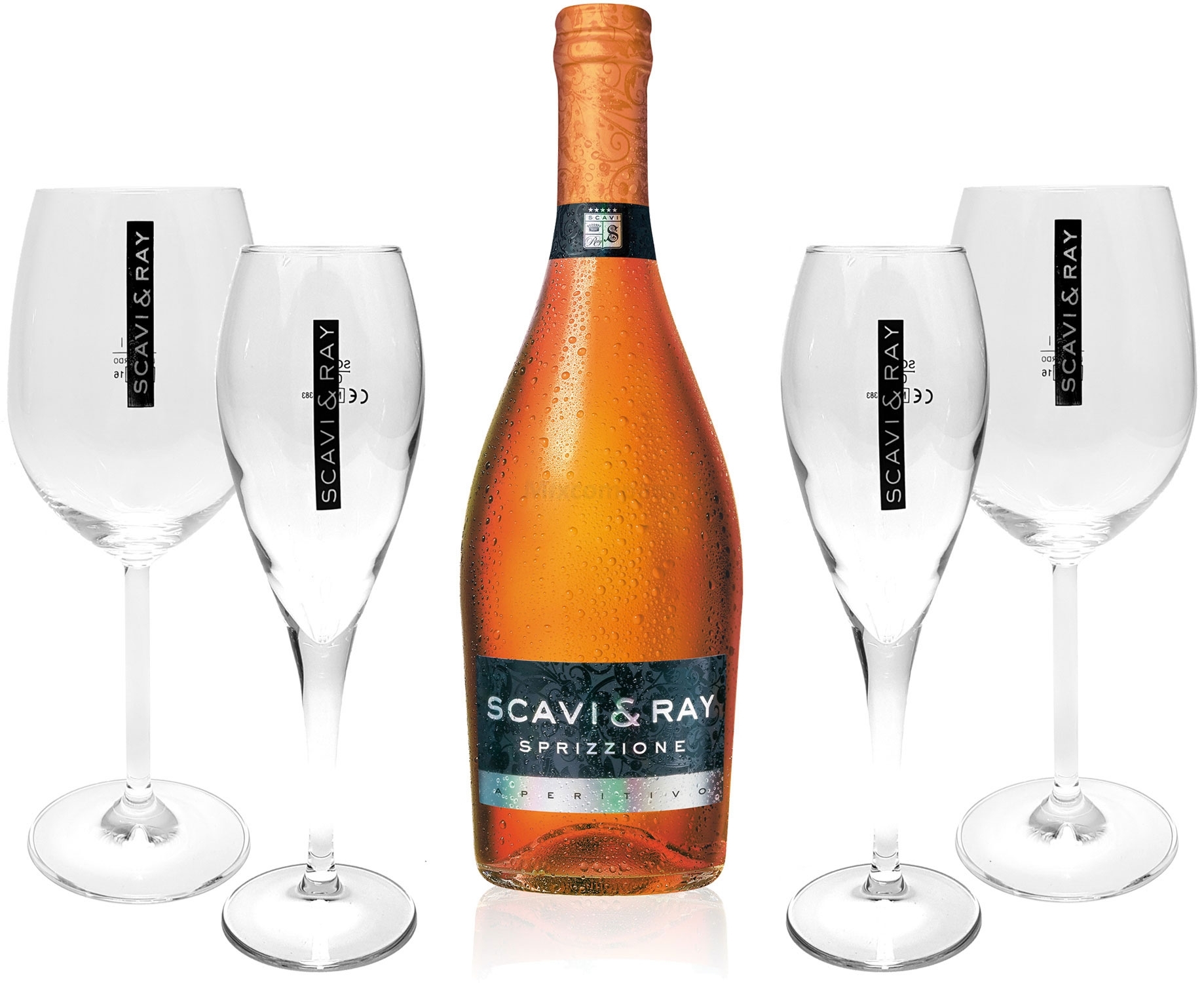Scavi & Ray Sprizzione Aperitivo 0,75l (8% Vol) + 2x Flöten (10cl) + 2x Ballon Gläser (20cl) -[Enthält Sulfite]