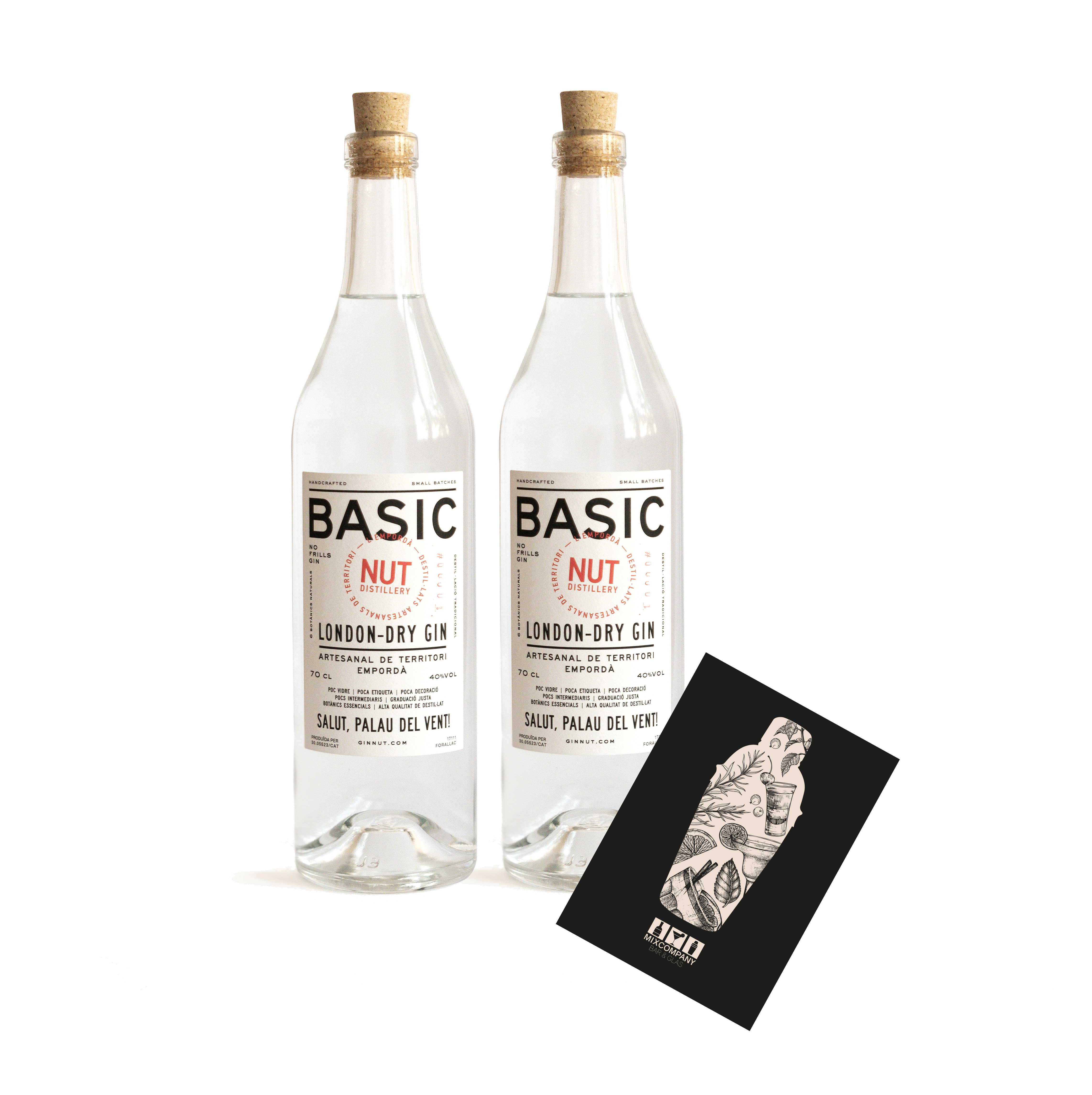 NUT 2er Set Basic London Dry Gin 2x 0,7L (40% Vol) NUT Distillery No Frills Gin 6 Botanicals- [Enthält Sulfite]